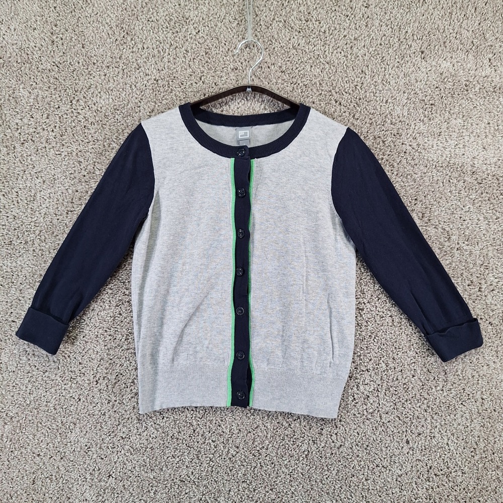 JCP Cardigan Womens S Gray Colorblock Crewneck Button Up Preppy Classic